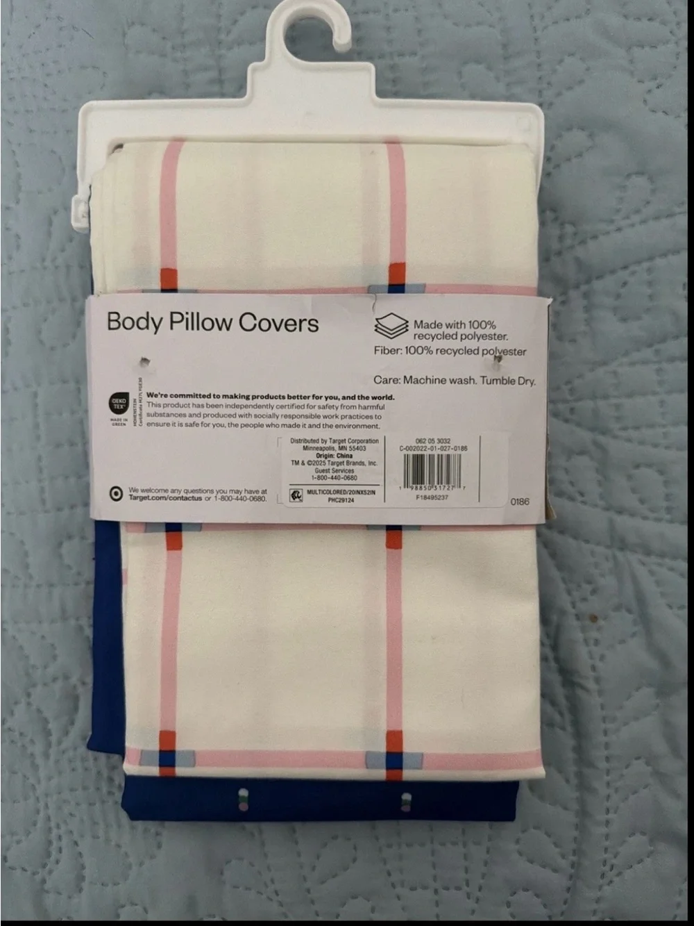 Room Essentials Body Pillow Covers 2 Pack Blue Dot Pink Grid 20x52